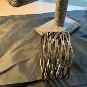Silvertone Wide Wavy Bangle Bracelets